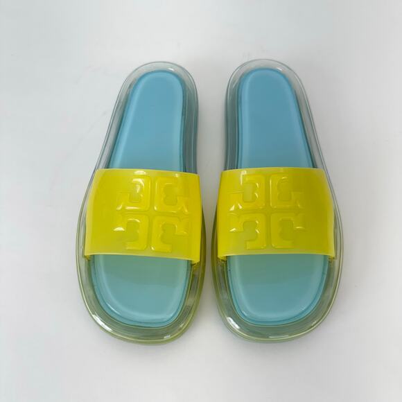 Tory Burch Bubble Jelly Slides Sandals Light Blue / Firefly Yellow Women's US10B - Picture 4 of 14